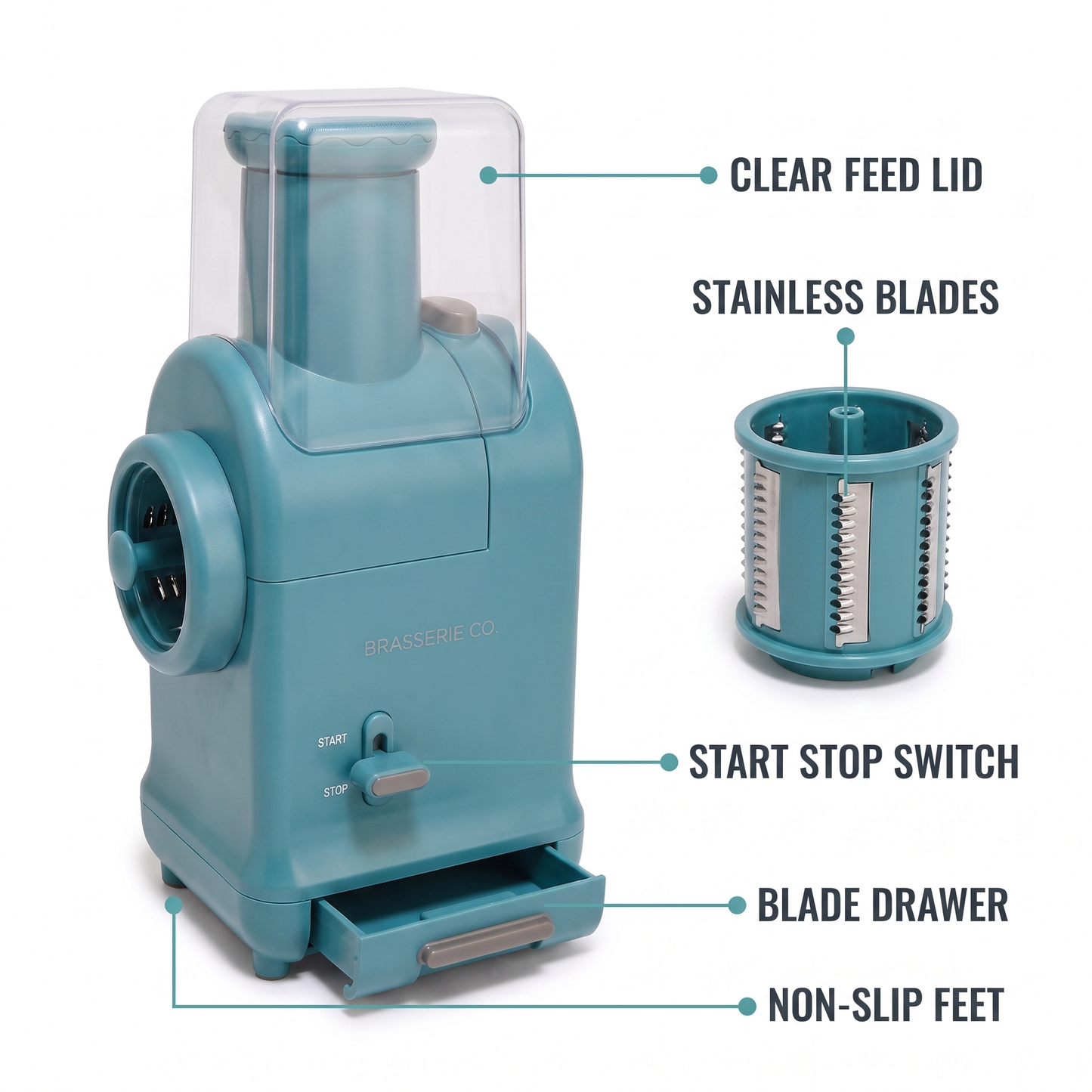 Brasserie Co. Electric Prep Mill | Cheese Grater & Vegetable Slicer