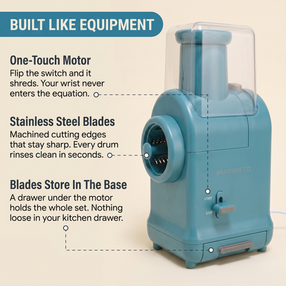 Brasserie Co. Electric Prep Mill | Cheese Grater & Vegetable Slicer