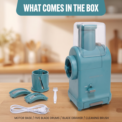 Brasserie Co. Electric Prep Mill | Cheese Grater & Vegetable Slicer